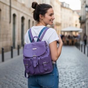 Purple Leather Women's Convertible Backpack